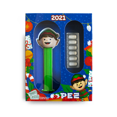 A picture of a PEZ® Elf Silver Wafers & Dispenser Gift Set
